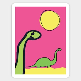 Brontosaurs - Colourful illustration of two brontosaurs (brontosaurii). Sticker